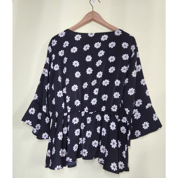 Nasty Gal Daisy Me Rollin' Wrap Top Peplum Blouse Plus Size 22 Black Boho Casual - Picture 4 of 8